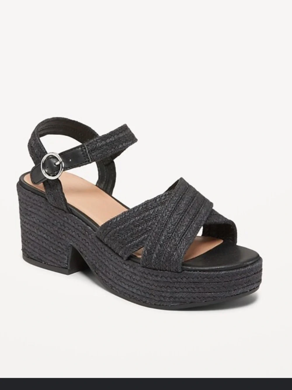 Women’s Black Platform Espadrille Sandal with Ankle Strap